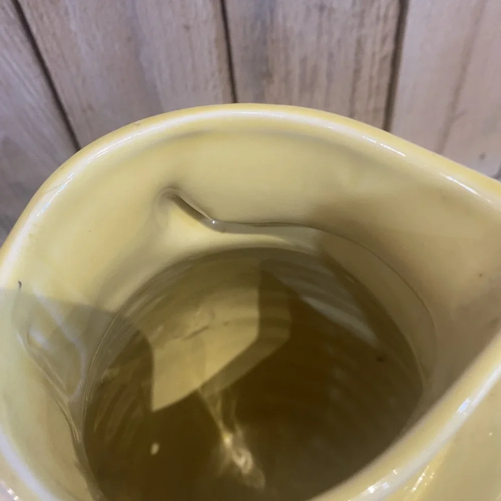 VTG MCM Ringware Yellow Ceramic‎ Ribbed Pitcher Jug Flower Frog Spout Unique 9